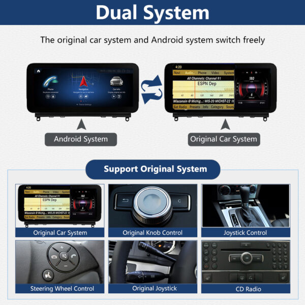 DRIKSWVE W204 Android Auto Screen with Snapdragon 665 1920*720HD Anti-glare Monitor for Mercedes Benz C Class/ CLK W204 NTG4.0 System - Image 3